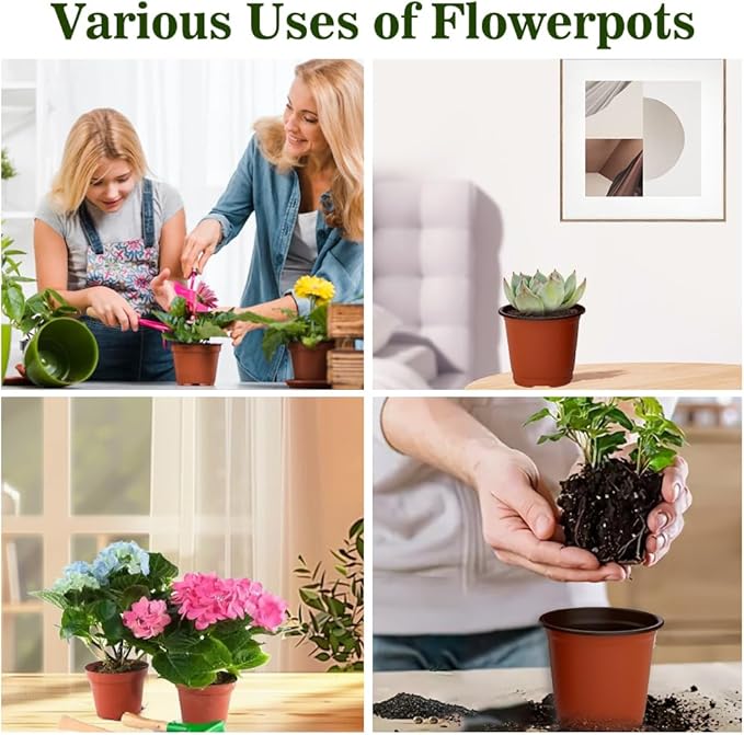Nursery Pots 100 PCS 4 Inch Plant Pots with 100 Labels, Planting Pot for Plants Indoor Outdoor, Plastic Flower Pot for Seedlings Transplanting Small Plants Growing