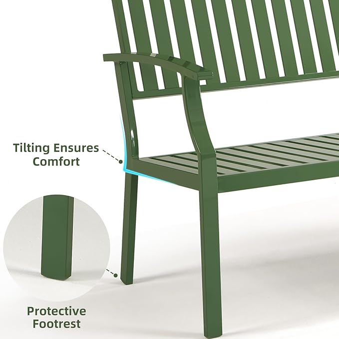 Outdoor Bench Weatherproof Aluminum Patio Garden Bench, Patio Loveseat for Porch Garden Lawn Backyard Park Balcony (Green)