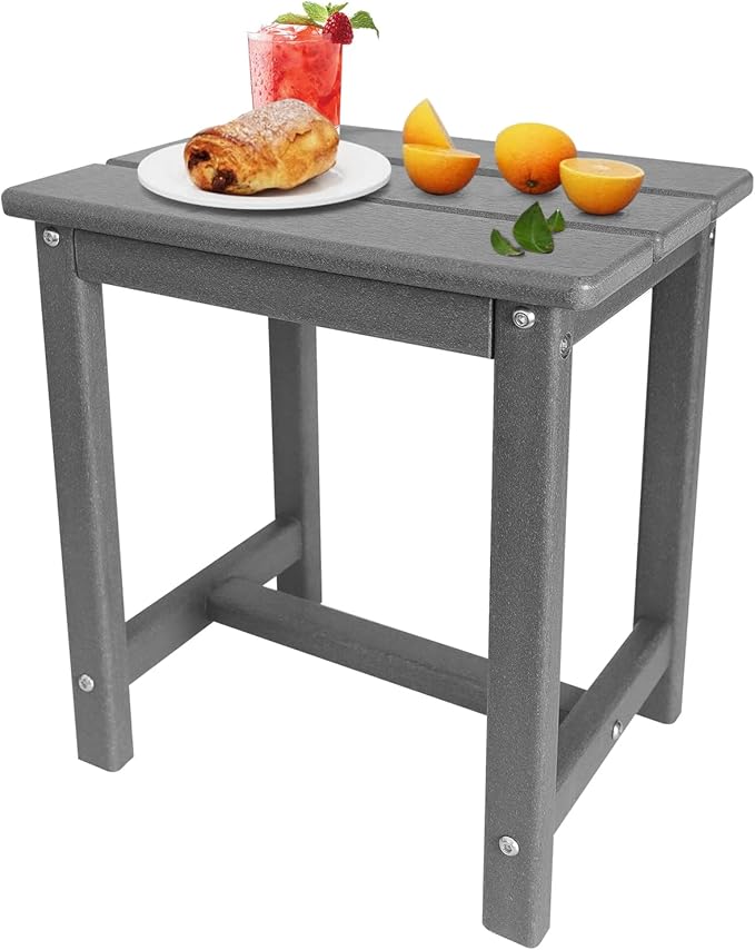 Adirondack Square Side Table,one-Tier Outdoor end Table, Patio Side Table for Pool,Porch,Backyard,Relaxing Companion (Grey)