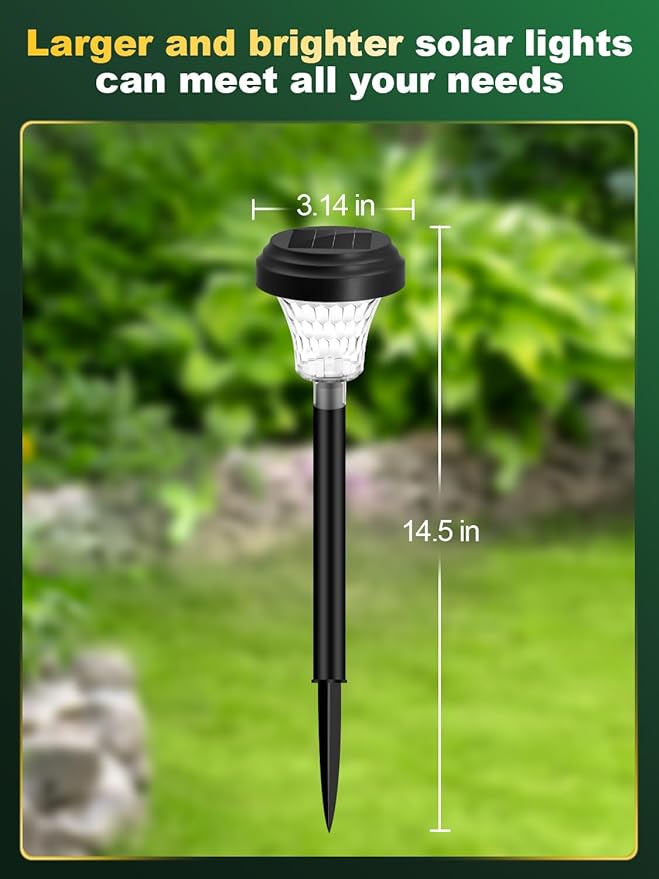 ROOR Ultra Bright Solar Pathway Lights 16 Pack, Outdoor Solar Yard Lights, Warm White, IP67 Waterproof