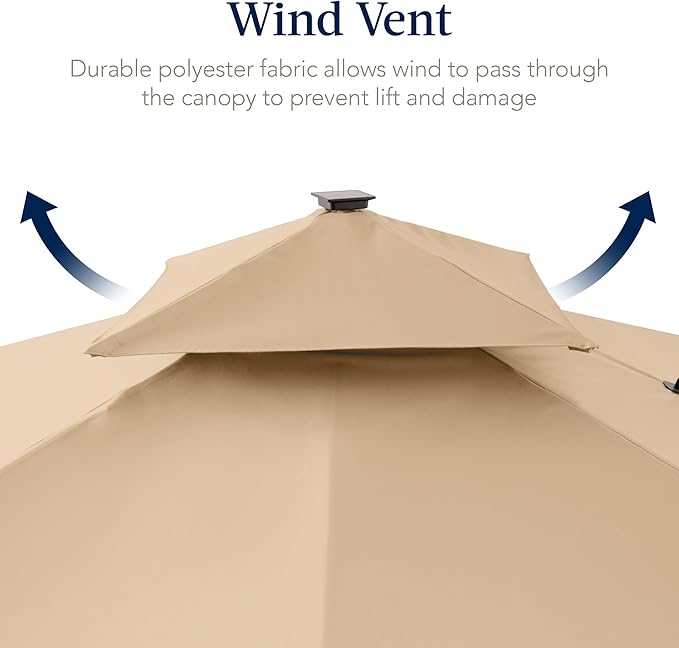 Best Choice Products 12x12ft LED Cantilever Patio Umbrella w/Base Included & 360° Rotation, Large Solar Offset Hanging Outdoor Sun Shade for Deck, Backyard Table w/Stand & Lights – Sand