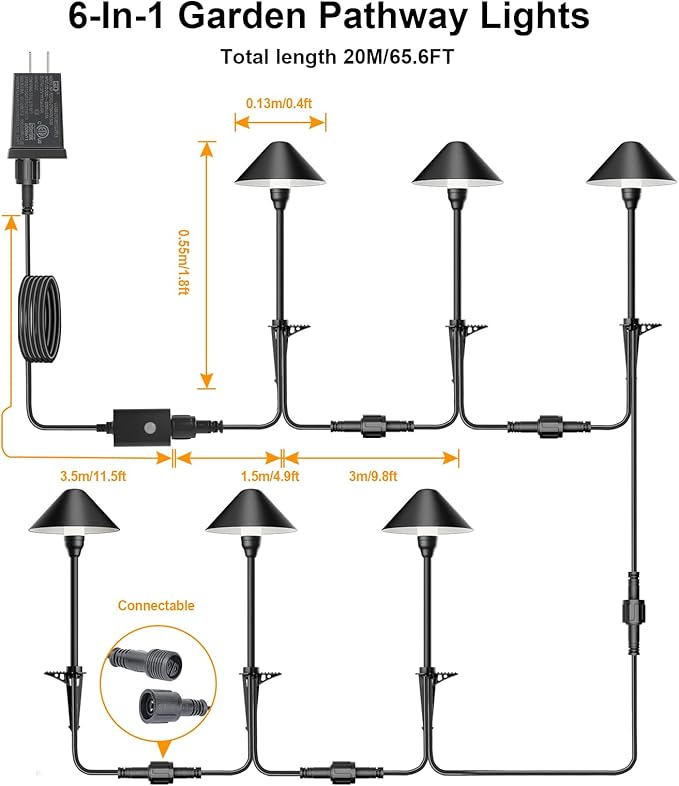 6 Pack Low Voltage Pathway Lights with Remote Timer, Low Voltage Landscape Lighting Warm White + RGB Modes, Outdoor LED Landscape Path Lights for Yard Lawn Backyard Walkway ETL Listed Transformer