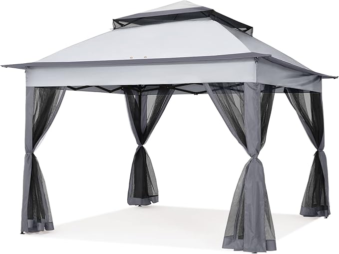 COOSHADE 11x11 Pop Up Gazebo Tent Outdoor Canopy Patio Shelter with Mosquito Netting(Dark Grey)