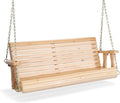 VINGLI Upgraded Patio Wooden Porch Swing for Courtyard & Garden, Heavy Duty 880 LBS Swing Chair Bench with Hanging Chains for Outdoors (Natural, 4 FT)