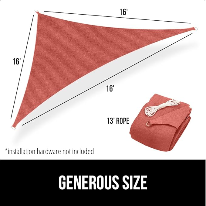 GORILLA GRIP Heavy Duty Sun Shade, UV Protection Fade Tear and Rust Resistant Rectangle Sunshade Canopy, Curved Edges Blocks Sunlight, Breathable Sail, Outdoor Patio, Lawn Garden, 16x16x16, Terra