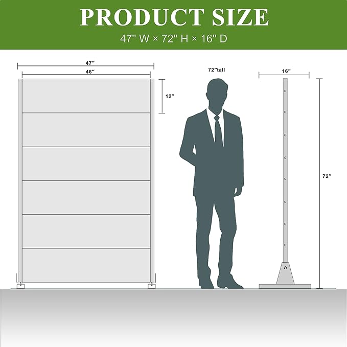 Casaphoria Metal Privacy Screen Outdoor, 72" H x 47" W Freestanding Decorative Privacy Screen for Patio Deck Balcony Garden with Stable Base, Grey-Louvered