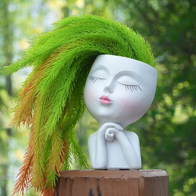 Face Planter, Head Planter, Plant Pots Indoor, Plant Pot for Home Decor, Flower Pots with Drainage, Cute Planters for Women, Succulent Pots, Face Flower Pot(7.2 Inch)