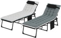 Outsunny Chaise Lounge Chair Outdoor Set of 2, 5-Position Adjustable Outdoor Pool Lounge Chairs, Folding Tanning Chair Beach Lounger with Cushion, Headrest, Side Pocket for Patio, Yard, Black/Gray