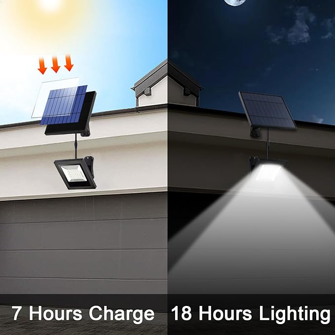 Solar Lights Outdoor Waterproof with 16FT Cord Dusk to Dawn 4400mAh LED Flood Light 6000K Security Lighting for Outside, Flag Pole, Porch, Shed (White 2 Pack)