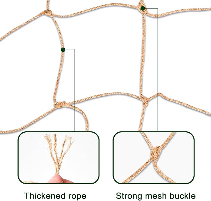 Jute Trellis Netting - Jute Netting for Garden, Heavy Duty Plant Support Netting for Climbing Plants, Cucumber, Vine, Fruits & Vegetables, Climbing Vining Plants (3.3 Ft X 16.4 Ft, 5.9 Inch Squares)