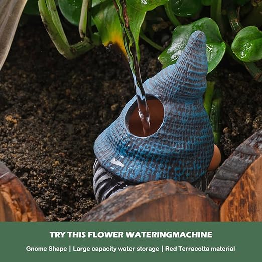 4 Pack Terracotta Watering Spikes, Vacation Self-Watering Planters Devices - Continuous Moisture with Slow Release Watering System - Perfect for Indoor Outdoor Plants (Gnome)
