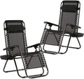 FDW Zero Gravity Chairs Set of 2 Black Lounge Patio Chairs Outdoor Yard Beach with Cup Holders, Black