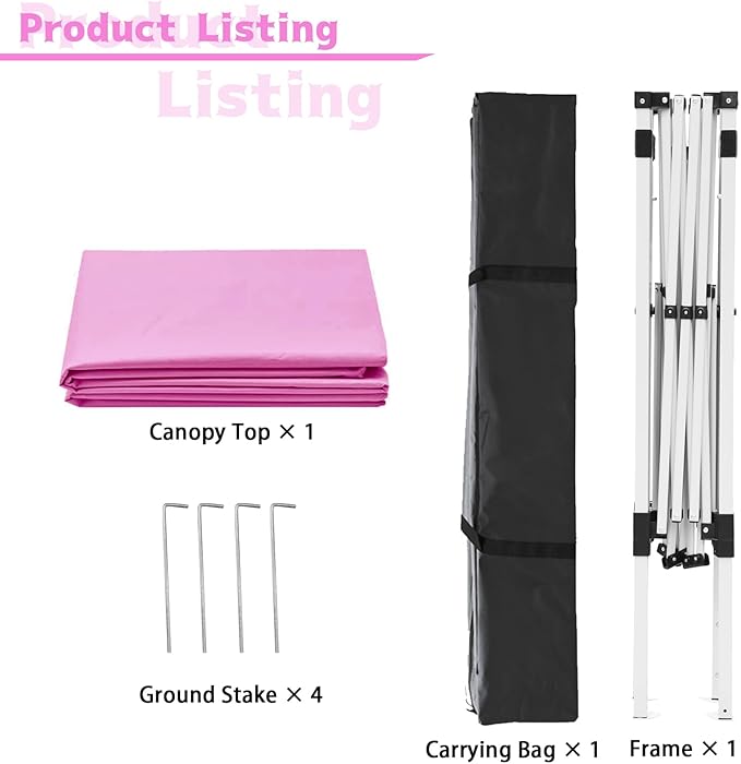 Canopy Tent, 10X10 FT Pop Up Canopy Outdoor Instant Tent Slant Legs with Carrying Bag, Portable Gazebo Shelter for Patio Deck Garden and Beach - 8X8 FT Canopy Cover (Pink)
