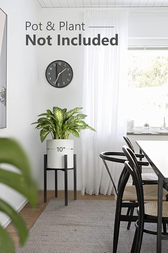 Mkono Plant Stand - EXCLUDING Plant Pot, Mid Century Modern Tall Metal Stand Indoor Flower Potted Holder, Display Rack, Fits Up to 10 Inch Planter, Black