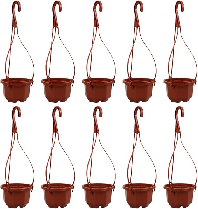 YARNOW 10 Pack Plastic Hanging Planters with Drainage Holes & Chains, 3.5 Inch Hanging Pots for Plants Indoor Balcony Garden Patio