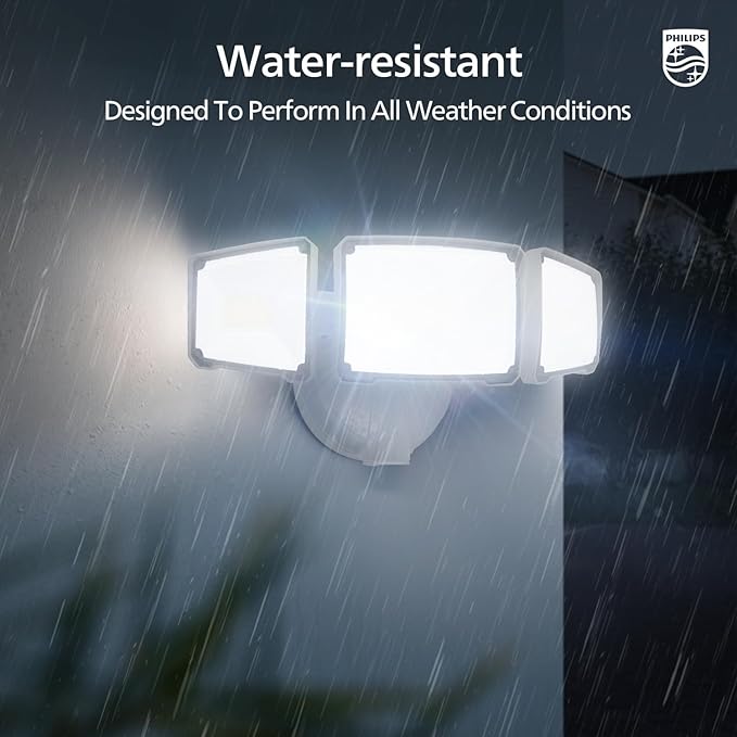 Philips 72W 7400LM LED Flood Lights Outdoor, Switch Controlled Aluminum Security Lights, 3 Adjustable Heads, Wall Mount, 5000K Daylight, Waterproof for Yard, Garage (2 Packs)