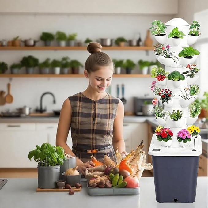 Hydroponics Growing System, 30 pods Hydroponics Tower Growing System Indoor Vertical Garden Planter Indoor Smart Garden Kit with Pump and Movable Water Tank Vegetable Plant Gift for Gardening Lover