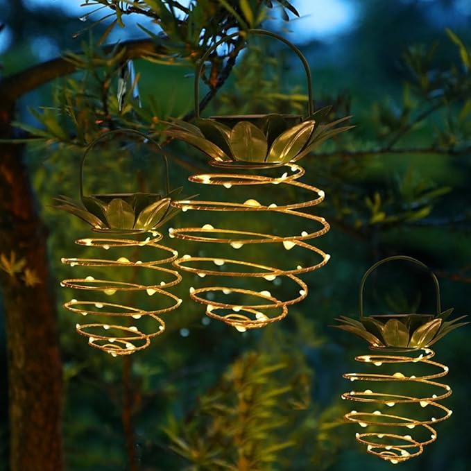 2 Pack Outdoor Solar Hanging Lantern Lights - 60LED Waterproof Solar Pineapple Light Outdoor for Garden,Yard Porch Lawn Backyard Landscape Pathway Patio Outside Gardening