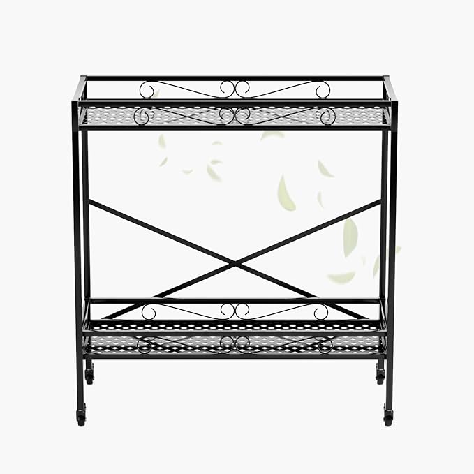 Zhongma 2 Tier Sturdy Metal Plant Stand with Wheels, 36.6x16x39.4 Inch High, Heavy Duty Succulent Shelf for Home Indoor and Outdoor, 440 LBS Capacity & Heavy Duty Construction