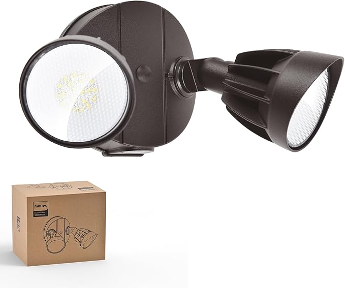 Philips 44W 3500LM ‌LED Security Flood Light‌ ‌Outdoor‌，Switch Controlled Aluminum ‌Security Light‌, 2 Adjustable Heads，5000K Daylight，Wet Location for Patio, Garden, Yard Lights