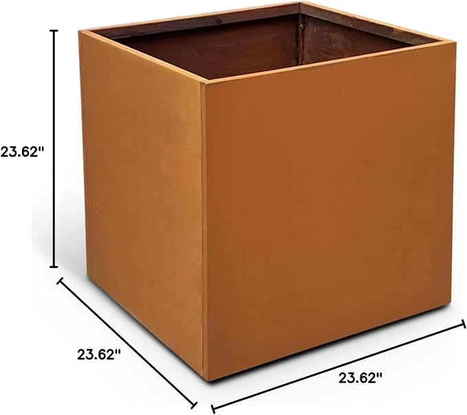 Corten Steel Planter Box Large Outdoor Planter 24 Inch Square Cube Planters Rustic Metal Garden Flower Pot for Commercial Residential Patio and Yard