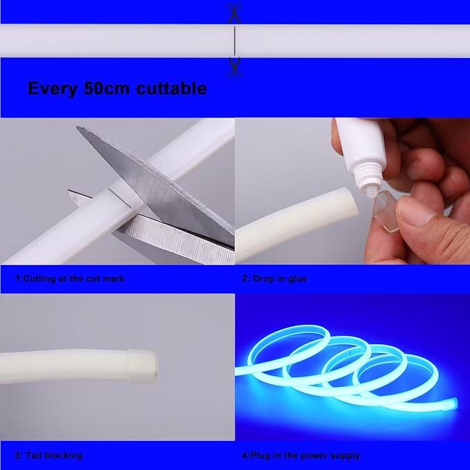 AC 110V COB LED Strip Lights Outdoor Waterproof 65.6ft, Blue Super Bright 200W LED Rope Light, IP65 Flexible Cuttable, for Bedroom Garden Commercial House Gaming Room Decor