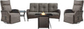 Belord 5 Piece Wicker Patio Furniture Set with 30" Propane Fire Pit Table, Outdoor Swivel Recliner Chairs with Adjustable Backrest & Footrest for Patio Conversation and Backyard Gathering