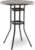 Outdoor Bar Height Table, 31.5" Round Cast Aluminum Patio Pub Table with Umbrella Hole, All-Weather Design for Deck/Garden/Poolside (Bronze)
