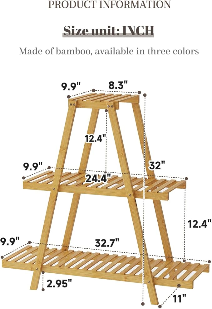 Plant Stand For Indoor Outdoor Tiered Plant Shelf 3 Tier 8 Potted Bamboo Flower Holder Ladder Rack For Multiple Triangle Table Plant Pot Stand (Natural)