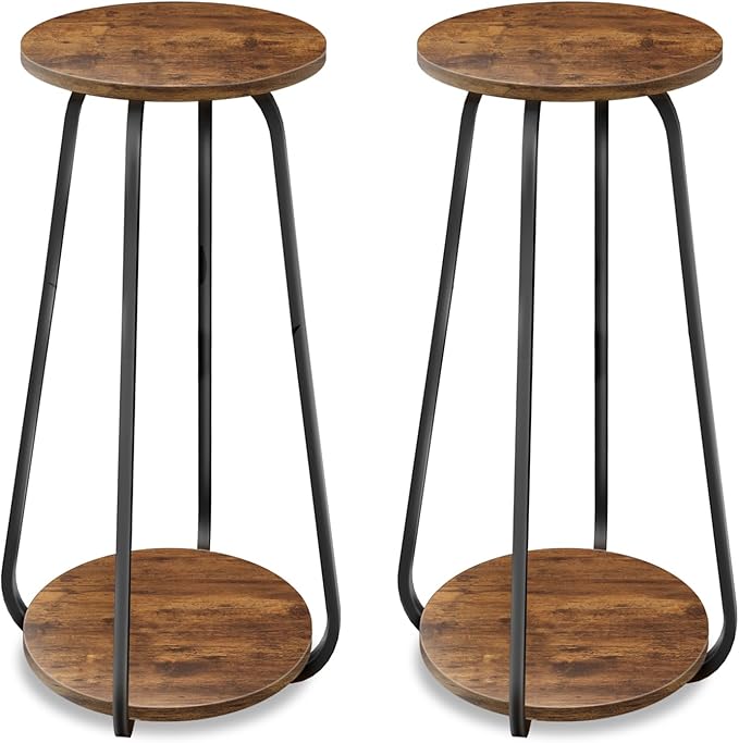 Plant Stand Indoor, 2 Tier Plant Shelf Pedestal Stand Flower Stand, Metal Wood Plant Stands for Indoor Plants Living Room Balcony Deck Garden