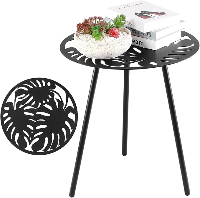 1 Pack Extra-Large Metal Outdoor Side Tables 18 Inches Outside End Table for Patio Round Accent Garden Corner Table for Small Spaces, Balcony, Porch Plant Stand Indoor