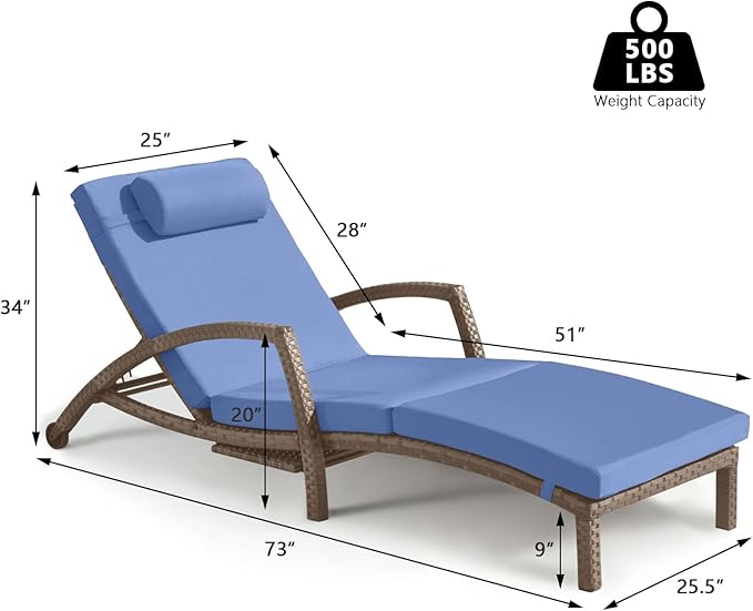 Chaise Lounge Chairs Outdoor Set of 4, Comfy Outside Wicker Patio Pool Lounge Chair w/ 5 Adjustable Back Angle, Cup Holder, Thicken Cushion