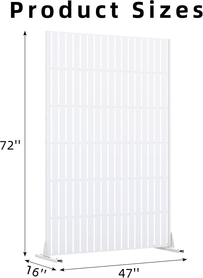 Casaphoria Metal Privacy Screen Outdoor, 72" H x 47" W Freestanding Decorative Privacy Screen for Patio Deck Balcony Garden with Stable Base, White-Fence