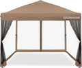 OASISHOME 10'x10' Pop-Up Gazebo Canopy Tent with Netting Sidewalls & Wheeled Bag,Weight Bag, Stakes, Ropes, Waterproof, UV Protection, Heavy-Duty Steel Frame for Backyard/Outdoor/Parties (Khaki)