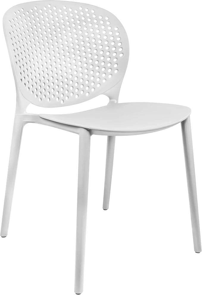 2xhome Patio Dining Chair | Modern Stackable Outdoor Pool Side Chair | Weather Resistant Plastic for Yard, Porch, Balcony, Kitchen, White, Single, Set of 1