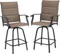 PHI VILLA Outdoor Swivel Bar Stools Set of 2, High Top Patio Chairs with Padded Textilene Seating, All-Weather Bar Height Furniture for Kitchen or Outside, Padded Brown Textilene