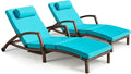 Chaise Lounge Chairs Outdoor Set of 2, Comfy Outside Wicker Patio Pool Lounge Chair w/ 5 Adjustable Back Angle, Cup Holder, Thicken Cushion