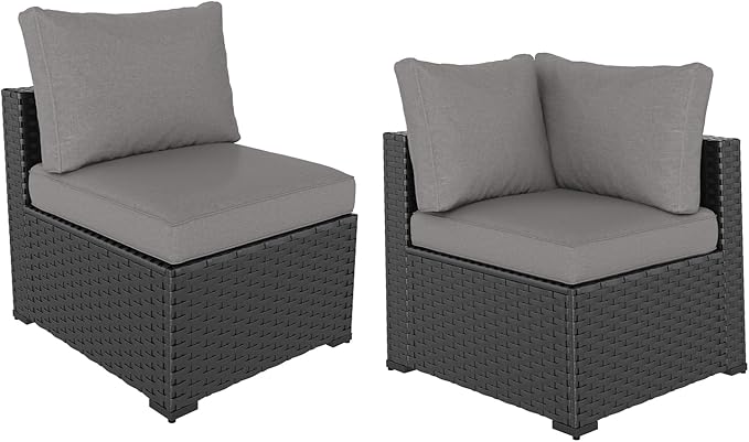 Aoxun Patio Furniture Sets, 2-Piece Outdoor Patio Furniture with Thick Cushions, Wicker Outdoor Conversation Set Sectional Sofa for Backyard, Poolside