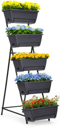 5 Tier Vertical Garden Planter Grey Herb Garden Planter for Outdoor Plants Vertical Raised Garden Bed Standing Tiered Flower Planter Boxes for Outdoor Garden Patio Yard