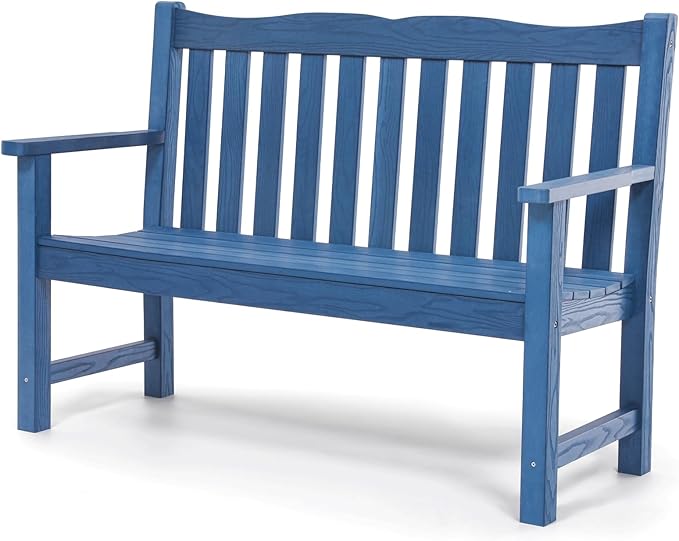 Stoog Outdoor Bench, 2-Person All-Weather HIPS Plastic Garden Bench with 800lb Capacity, Never Rot or Fade, Used for Patio, Porch, Backyard, Blue