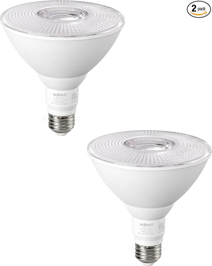 EDISHINE Flood Light Bulbs, PAR38 LED Outdoor Flood Light Bulbs, 120W Equivalent Dimmable Waterproof for Patio Yard Porch Driveway Garage, 5000K Daylight White 18W 1800LM E26 Base, 2 Pack, ETL Listed