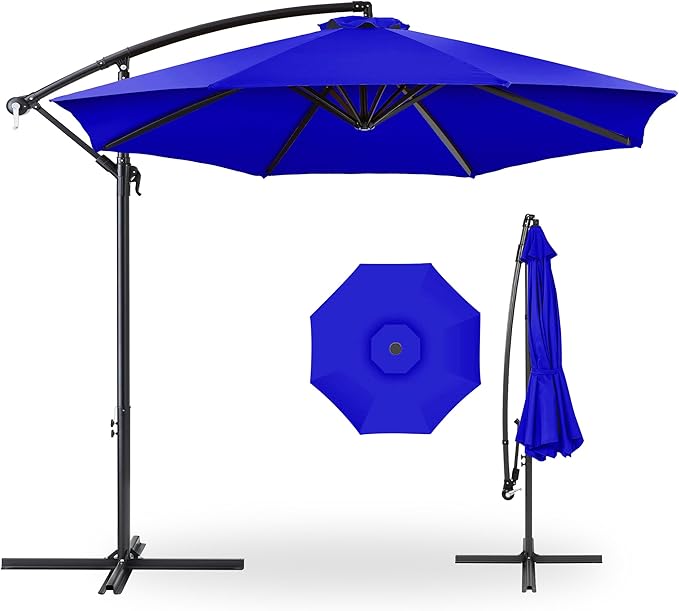 Best Choice Products 10ft Offset Cantilever Hanging Market Patio Umbrella, 8 Sturdy Ribs, Easy Adjustment - Resort Blue
