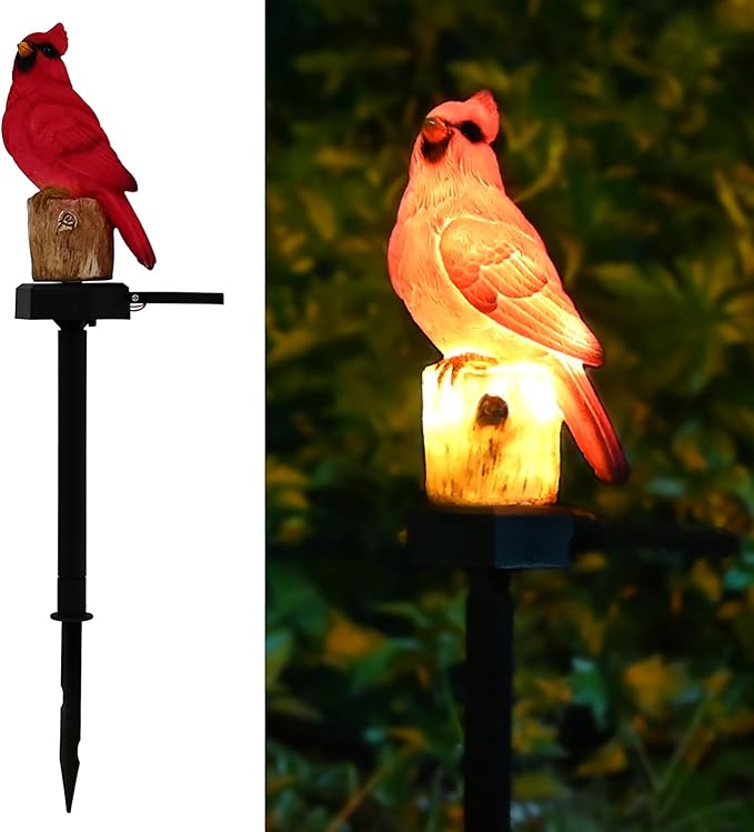 Cardinal Garden Decor Red Bird Figurine Memorial Solar Light Outdoor Stake Patio Yard Art Lawn Ornament Porch Christmas Decorations Outside Statue Gift for Mom Grandma Women Mother