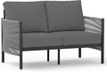 Aluminum Outdoor Patio Couch Loveseat, HDPE Rope Patio Sofa with Washable Thick Cushion, All-Weather Patio Furniture for Balcony, Yard, Gray Frame, Charcoal