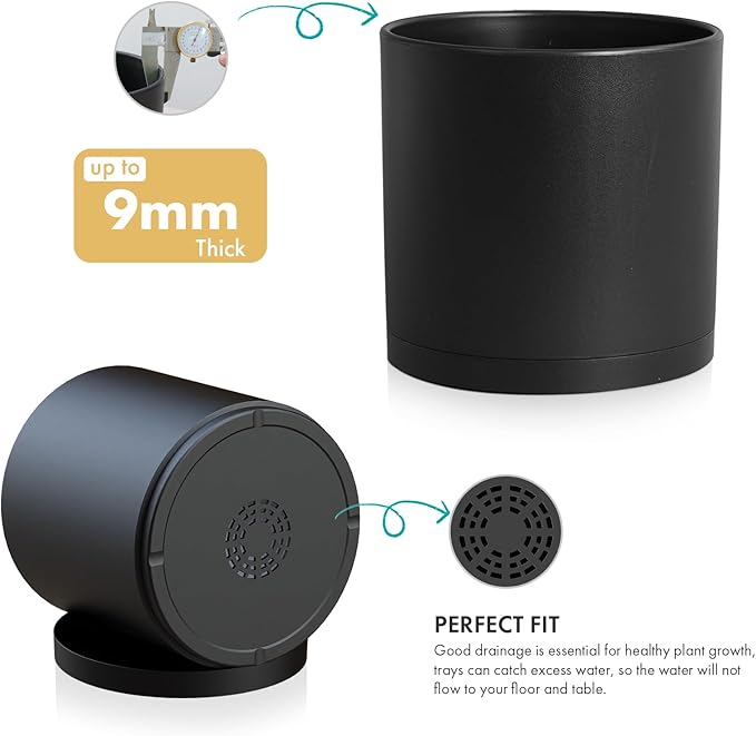14 Inch Heavy-Duty Cylinder Deep Planter for Indoor Outdoor Plants, Tall Large Plastic Plant Pot with Drainage Holes and Saucer, Decorative Flower Pot for Patio Garden, Black