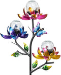Solar Lights Outdoor Decorative Lotus Flowers Wind Spinner Garden Stake with LED Crackle Balls Solar Wind Sculpture Yard Art Decor for Patio, Lawn & Garden