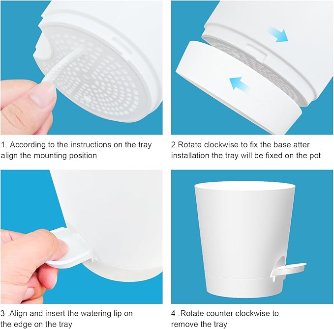 Self Watering Pots, 7/6.5/6/5.5/5/4 inch Flower Pots with Multi Mesh Drainage Holes, Small Platic Planters for Indoor Outdoor Garden Plants and Flowers (White, 7"+6.5"+6"+5.5"+5"+4")