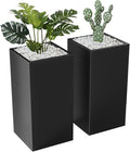 Metal Large Planter Box 15" L x 15" W x 30" H 2 Pack, Heavy Duty Tall Rectangle Outdoor Planter Box with Removable Insert Shelves for Porch, Garden, Patio, Yard (Black)