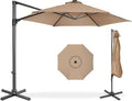 Best Choice Products 10ft Offset Cantilever Hanging Market Patio Umbrella, Smooth 360° Rotation, 8 Sturdy Ribs, Easy Adjustment - Tan
