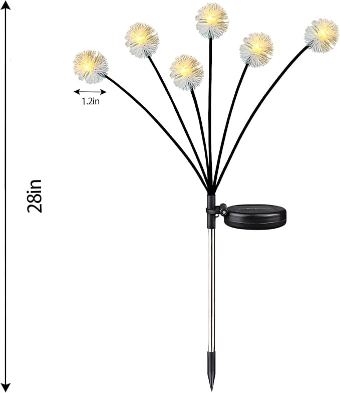 4PK 32LED Solar Garden Lights Outdoor, Dandelion Solar Lights Outdoor, IP65 Waterproof Firefly Light Outside Decor for Patio Pathway, Sway by Wind for Fairy Garden Dandelion Decorations, Warm White